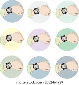 vector illustration of several meeting timepieces with a clock symbol on the hand along with the meeting time schedule