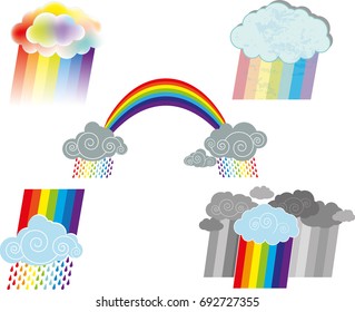 Vector illustration of several optional rainbows and clouds