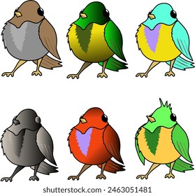  Vector illustration several overnight fluffy birds in a cartoon style.