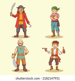 
vector illustration of several pirate crews. they looked strong and fierce.