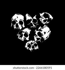 vector illustration of several skull silhouettes