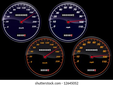 Vector illustration of several speedometers