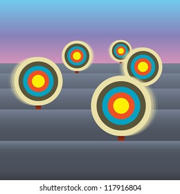 Vector illustration of several target marks moving making them harder to hit.