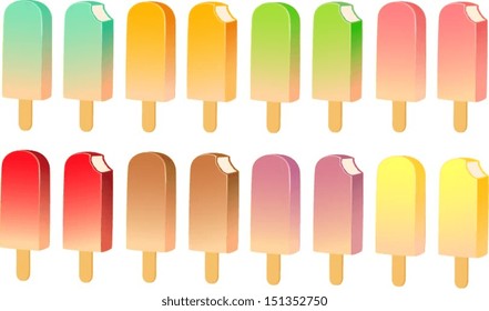 Vector illustration of several tropical ice cream pops.
