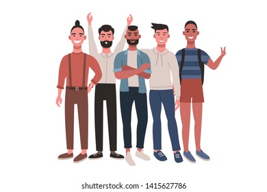 Vector illustration of several young friendly and cheerful men.