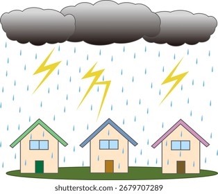 Ilustração vetorial de trovão grave e queda de chuva