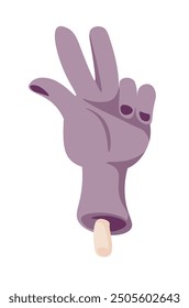 Vector illustration of a severed hand showing a peace sign, isolated on a white background. Ideal for Halloween designs, horror projects, or spooky-themed decorations.