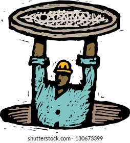 Vector illustration of a sewer worker