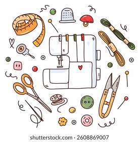 vector illustration of sewing elements. cartoon colorful set