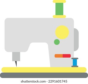 Vector illustration of a sewing and knitting machine next to spools of thread.