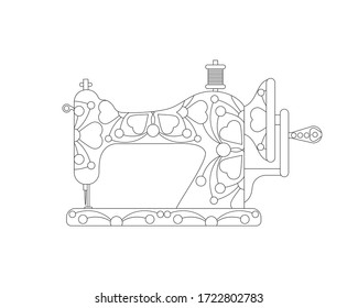 Vector illustration of a sewing machine with abstract ornament. Zen art. Anti-stress coloring. Flat design.
