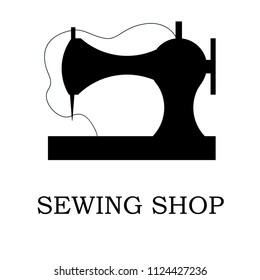 Vector illustration of sewing machine and accessories for sewing shop and atelier. Logothype, logo or icon for sewing business. EPS 10