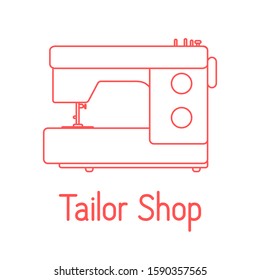 Vector illustration Sewing machine on white background Dressmaking tools. Tailor shop Atelier tailoring. Sewing workshop equipment. Design for print, website