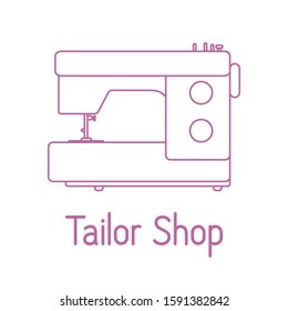 Vector illustration Sewing machine on white background Dressmaking tools. Tailor shop Atelier tailoring. Sewing workshop equipment. Design for print, website