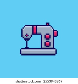 Vector Illustration of Sewing Machine with Pixel Art Design, perfect for game assets themed designs