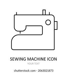 Vector illustration with sewing maching icon. Linear drawing.
