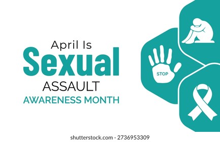 Vector illustration of Sexual Assault Awareness Month in April, an annual campaign promoting education and prevention of sexual violence. Banner poster, flyer and background design template.