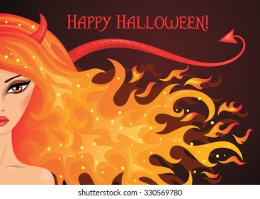 Vector illustration of a sexy devil with hair in the shape of fire. 