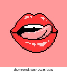 Vector illustration sexy lips in pixel art