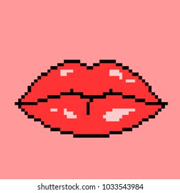 Vector illustration sexy lips in pixel art
