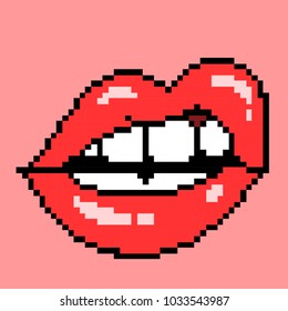 Vector illustration sexy lips in pixel art