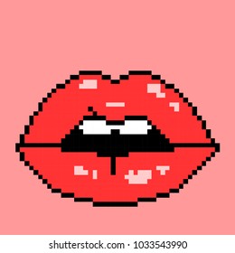 Vector illustration sexy lips in pixel art
