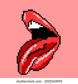 Vector illustration sexy lips in pixel art