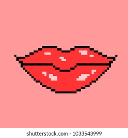 Vector illustration sexy lips in pixel art