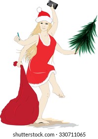 Vector illustration with Sexy  many-armed  Kali Santa