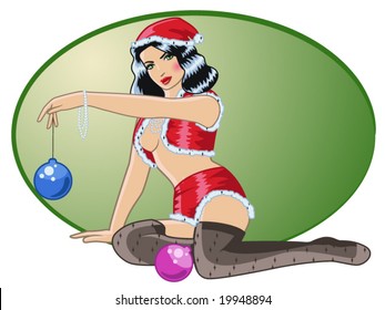 vector illustration of a sexy pinup style girl in a Santa suit