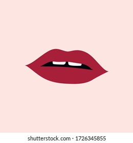 Vector illustration sexy red lips on pink background. Illustration of lips in flat style.