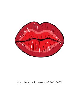 Vector illustration.  Sexy red lips,lips in kiss on white  background in the style of comics. Vector illustration for print. 