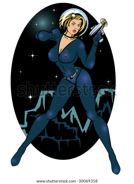 Vector Illustration Sexy Space Girl Pinuphead Stock Vector Royalty Free 30069358