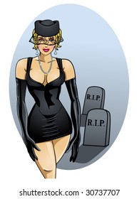 vector illustration of a sexy widow pinup...for more pinups, please see my port!!