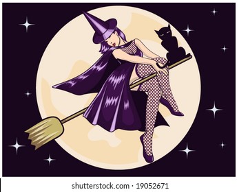 vector illustration of a sexy witch riding a broomstick