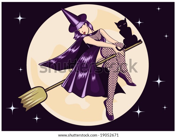 Vector Illustration Sexy Witch Riding Broomstick Stock Vector Royalty Free 19052671 