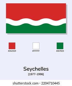 Vector Illustration of Seychelles (1977-1996) flag isolated on light blue background. Illustration Seychelles flag with Color Codes. As close as possible to the original. 

