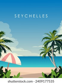 Vector illustration. Seychelles, poster design, vertical banner, postcard.