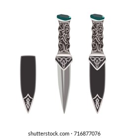Vector illustration of sgian dubh or black knife worn as part of traditional scottish highland dress. Flat style design.
