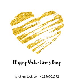 Vector illustration with shabby glitter gold heart with text Happy Valentines Day, isolated on the white background.