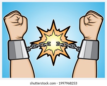 Ilustración vectorial de manos hackeadas que rompen las cadenas: un concepto de libertad