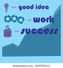 Vector illustration in shades of blue. Good idea, work, profit. Ascending chart background. Profit, finance, business, business. Idea and work bring profits.
