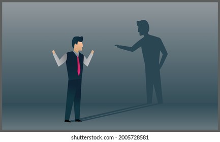 vector illustration of Shadow of man is pointing and blaming businessman. Conscience concept