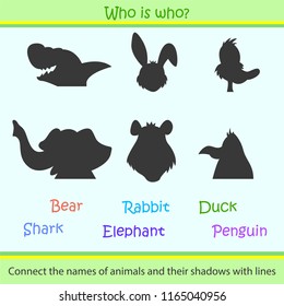 Vector illustration. Shadow matching game for children. Find the correct shadow kids activity for preschool and school age