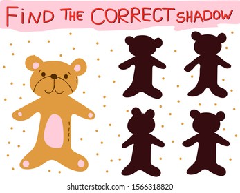 Vector illustration of shadow matching game with cartoon bear for children. children s education. learning. Exercises 