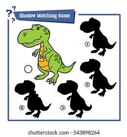 Vector illustration of shadow matching game with cartoon dinosaur for children