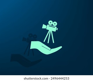 Ilustración vectorial con sombra sobre fondo azul con gradiente