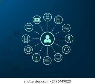 Vector illustration with shadow on blue background with gradient