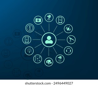 Ilustración vectorial con sombra sobre fondo azul con gradiente