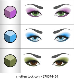Vector illustration of shadows palettes for different eye colors